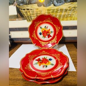 Set of 3 PIONEER WOMAN Salad Plates Red Flowers 8 1/2" with hangers